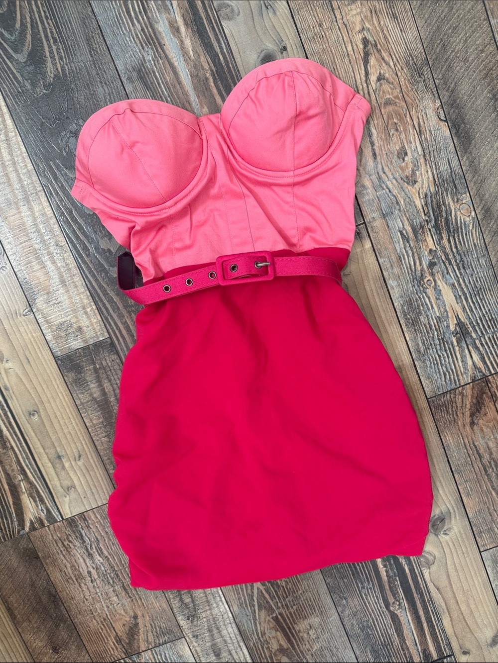 G by Guess Strapless Two-Tone Pink Bustier Bodycon Dress with Belt